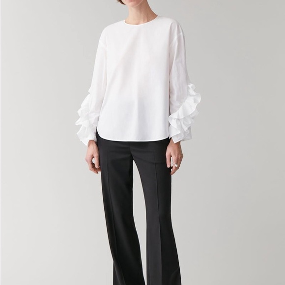 COS Ruffle Cotton Poplin Longsleeve White Top - Picture 7 of 7
